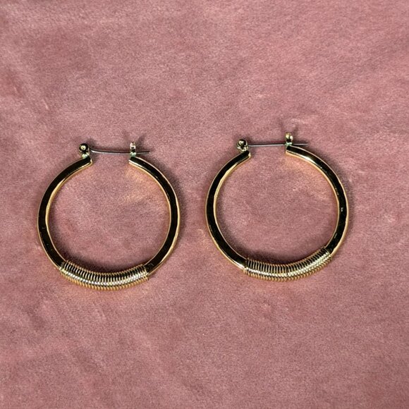 Charming Charlie Gold Hoop Earrings — Boho Textured Wire-Wrapped Design - Picture 5 of 6